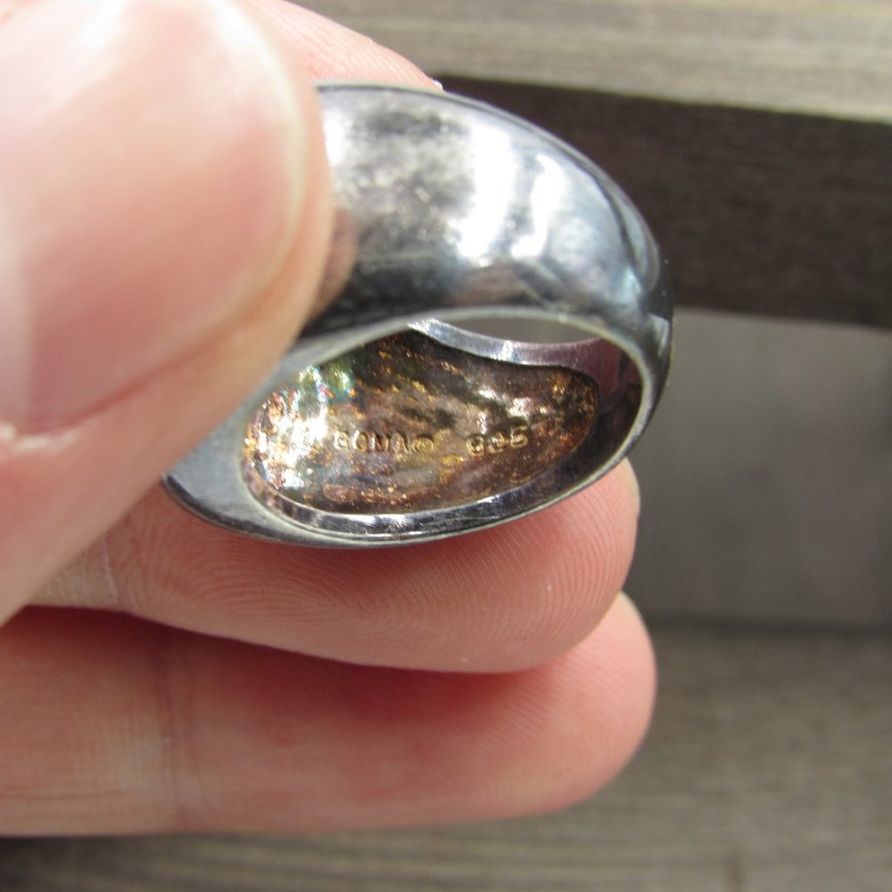 Size 5.75 Sterling Silver Rustic Shell Inlay Band - image 5